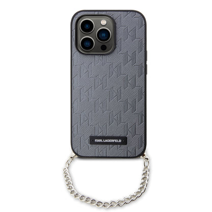 Case for Apple iPhone 14 Pro, Karl Lagerfeld, Saffiano Monogram Chain, Silver