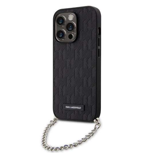Funda para Apple iPhone 14 Pro, Karl Lagerfeld, Saffiano Monogram Chain, Negra