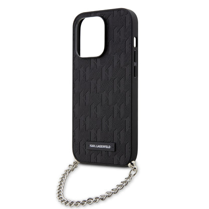 Case for Apple iPhone 14 Pro, Karl Lagerfeld, Saffiano Monogram Chain, Black