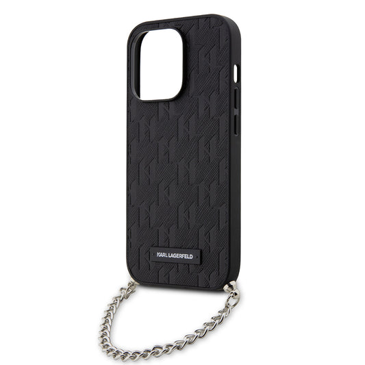 Funda para Apple iPhone 14 Pro, Karl Lagerfeld, Saffiano Monogram Chain, Negra