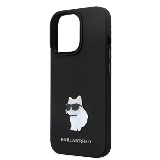 Funda para Apple iPhone 14 Pro, Karl Lagerfeld, Silicone Choupette Metal, Negra