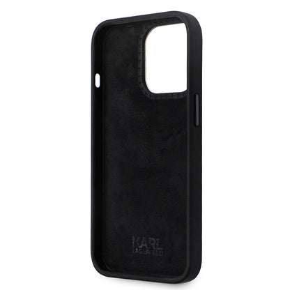 Funda para Apple iPhone 14 Pro, Karl Lagerfeld, Silicone Choupette Metal, Negra
