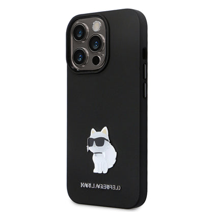 Funda para Apple iPhone 14 Pro, Karl Lagerfeld, Silicone Choupette Metal, Negra