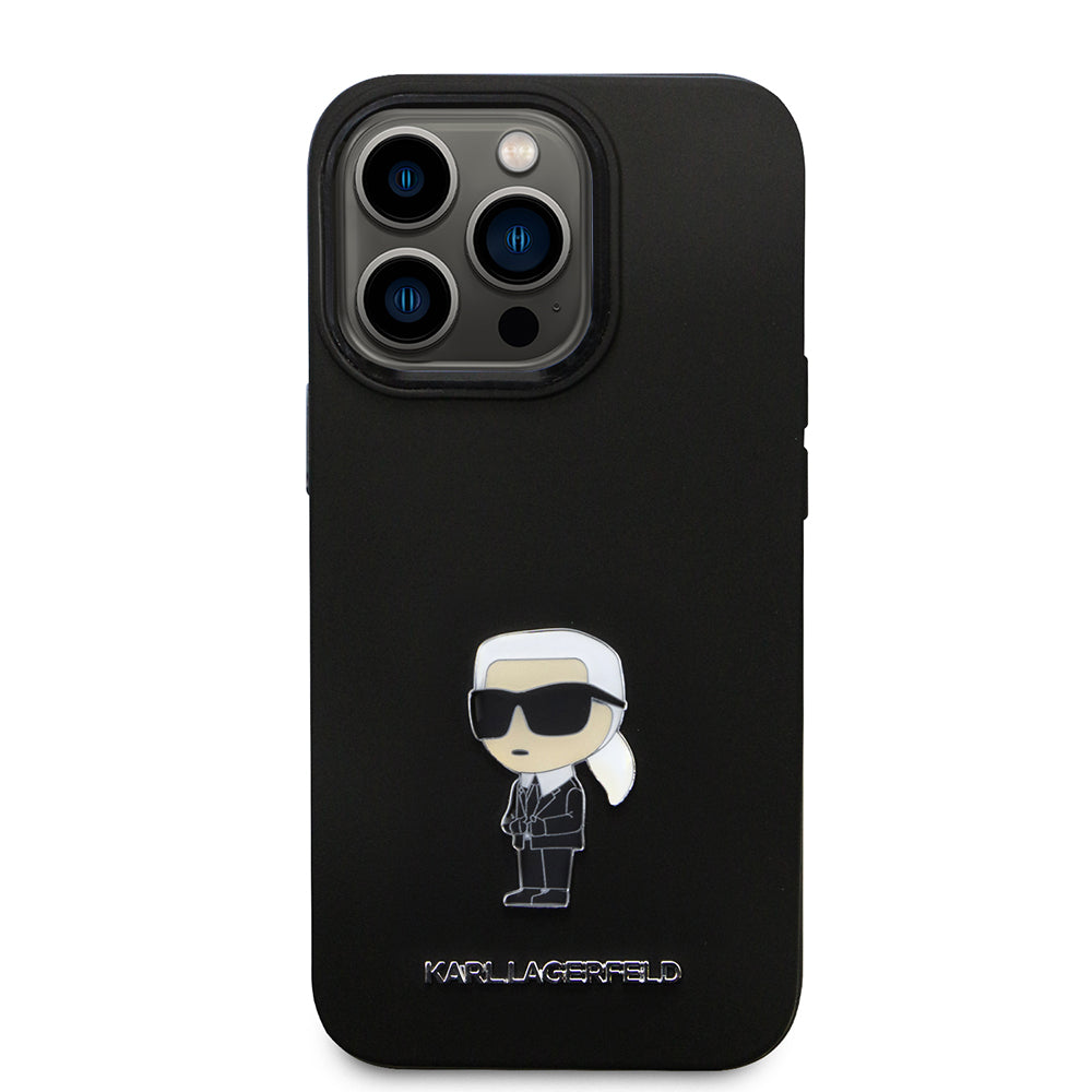 Funda para Apple iPhone 14 Pro, Karl Lagerfeld, Silicona Ikonik Karl Metal, Negra