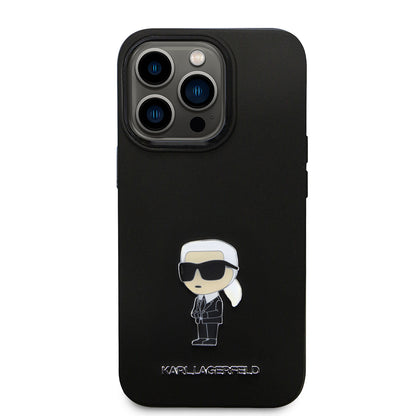 Funda para Apple iPhone 14 Pro, Karl Lagerfeld, Silicona Ikonik Karl Metal, Negra