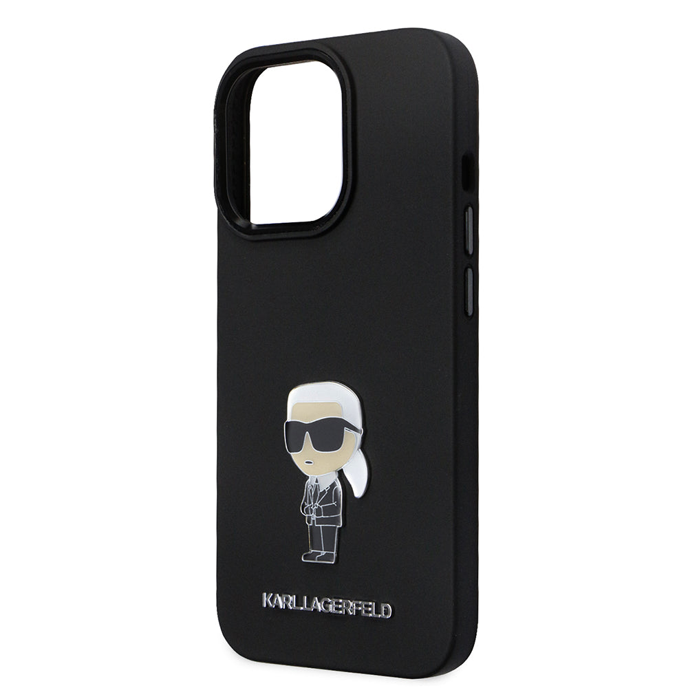 Funda para Apple iPhone 14 Pro, Karl Lagerfeld, Silicona Ikonik Karl Metal, Negra