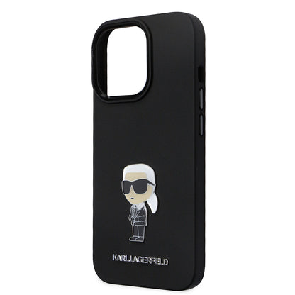 Funda para Apple iPhone 14 Pro, Karl Lagerfeld, Silicona Ikonik Karl Metal, Negra