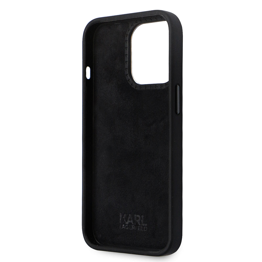 Funda para Apple iPhone 14 Pro, Karl Lagerfeld, Silicona Ikonik Karl Metal, Negra