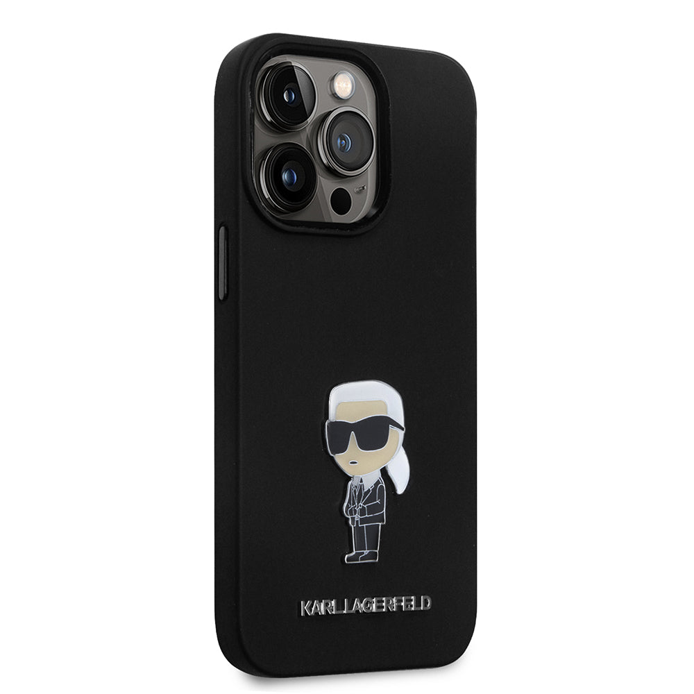 Funda para Apple iPhone 14 Pro, Karl Lagerfeld, Silicona Ikonik Karl Metal, Negra