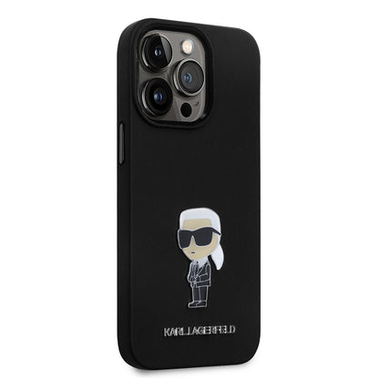 Funda para Apple iPhone 14 Pro, Karl Lagerfeld, Silicona Ikonik Karl Metal, Negra