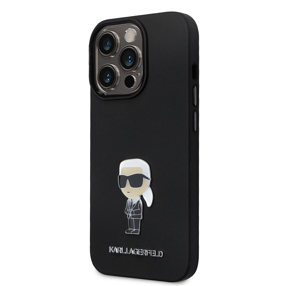 Funda para Apple iPhone 14 Pro, Karl Lagerfeld, Silicona Ikonik Karl Metal, Negra