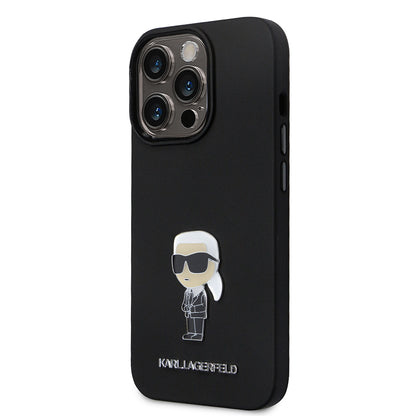 Funda para Apple iPhone 14 Pro, Karl Lagerfeld, Silicona Ikonik Karl Metal, Negra