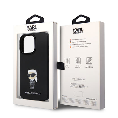 Funda para Apple iPhone 14 Pro, Karl Lagerfeld, Silicona Ikonik Karl Metal, Negra