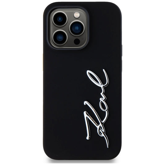Funda para Apple iPhone 14 Pro, Karl Lagerfeld, Silicone Karl Script, Negra