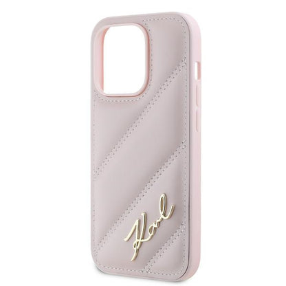 Funda para Apple iPhone 14 Pro Max, Karl Lagerfeld, Diagonal Quilted Script, Rosa