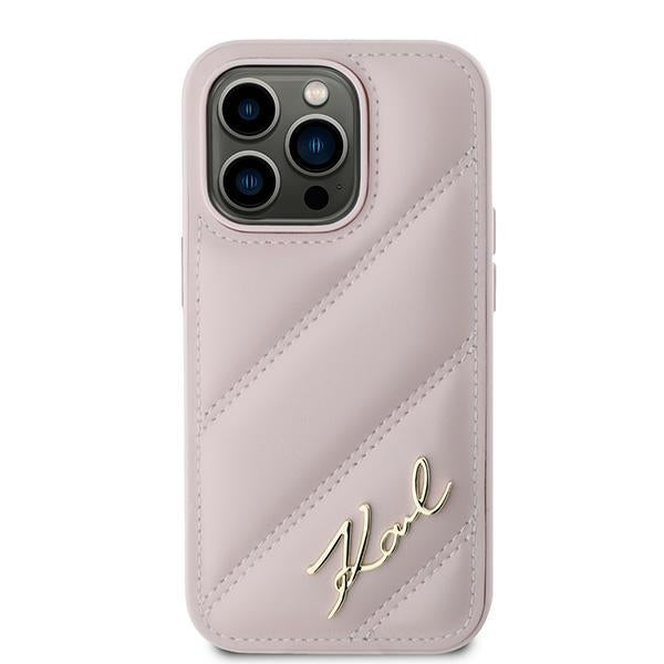 Funda para Apple iPhone 14 Pro Max, Karl Lagerfeld, Diagonal Quilted Script, Rosa