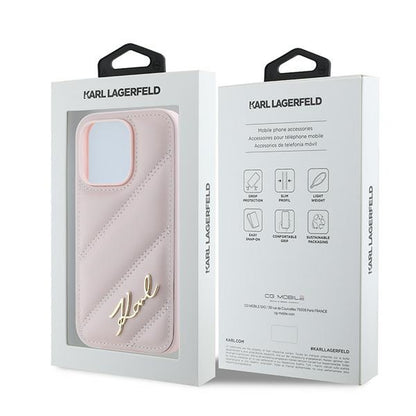 Funda para Apple iPhone 14 Pro Max, Karl Lagerfeld, Diagonal Quilted Script, Rosa