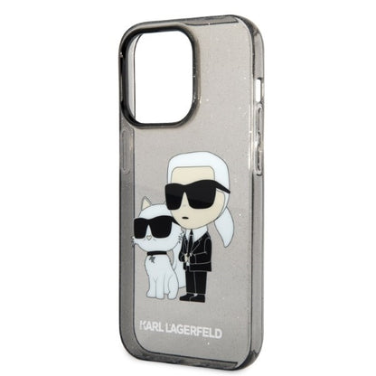 Funda para Apple iPhone 14 Pro Max, Karl Lagerfeld, Glitter Karl & Choupette, Negra