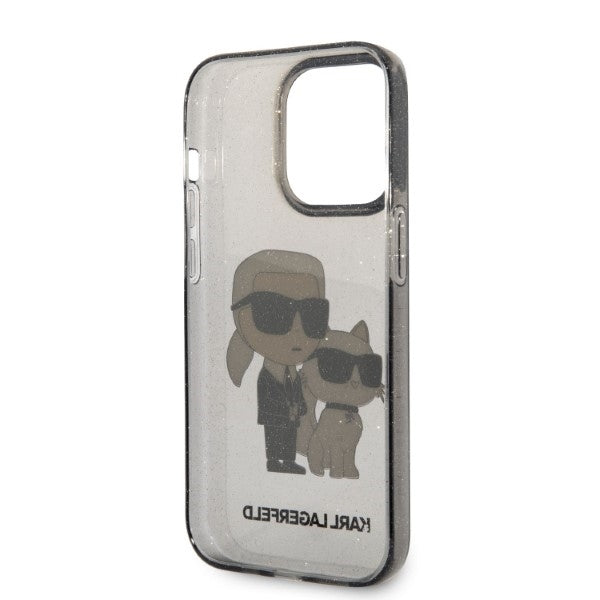 Funda para Apple iPhone 14 Pro Max, Karl Lagerfeld, Glitter Karl & Choupette, Negra