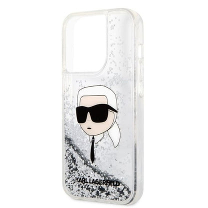 Funda para Apple iPhone 14 Pro Max, Karl Lagerfeld, Glitter Karl's Head, Plateada.