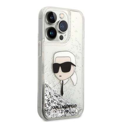 Funda para Apple iPhone 14 Pro Max, Karl Lagerfeld, Glitter Karl's Head, Plateada.