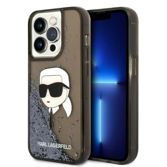 Funda para Apple iPhone 14 Pro Max, Karl Lagerfeld, Glitter Karl's Head, Negra