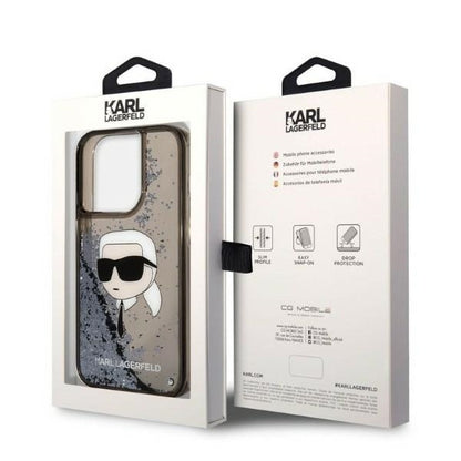 Funda para Apple iPhone 14 Pro Max, Karl Lagerfeld, Glitter Karl's Head, Negra