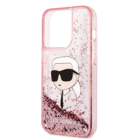 Funda para Apple iPhone 14 Pro Max, Karl Lagerfeld, Glitter Karl's Head, Rosa.