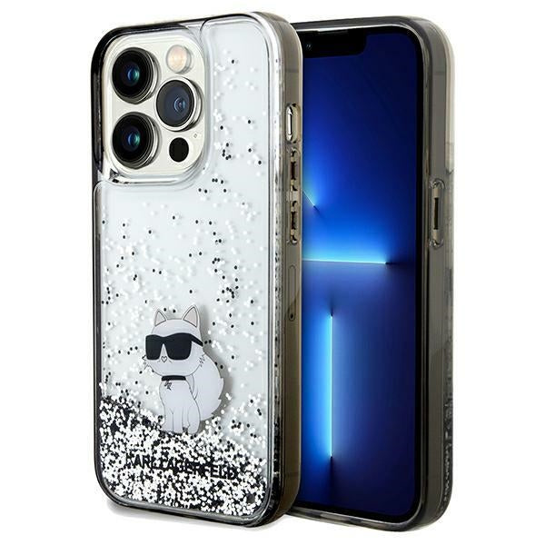 Funda para Apple iPhone 14 Pro Max, Karl Lagerfeld, Liquid Glitter Choupette, Transparente