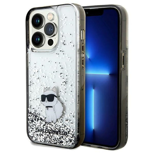 Funda para Apple iPhone 14 Pro Max, Karl Lagerfeld, Liquid Glitter Choupette, Transparente