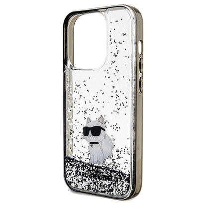 Funda para Apple iPhone 14 Pro Max, Karl Lagerfeld, Liquid Glitter Choupette, Transparente