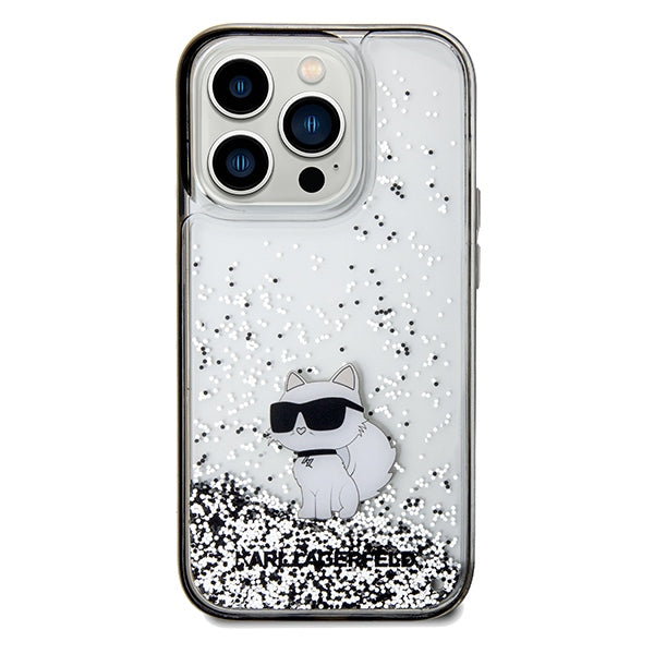 Funda para Apple iPhone 14 Pro Max, Karl Lagerfeld, Liquid Glitter Choupette, Transparente