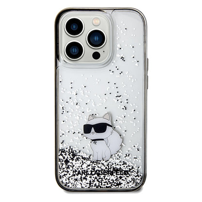 Funda para Apple iPhone 14 Pro Max, Karl Lagerfeld, Liquid Glitter Choupette, Transparente
