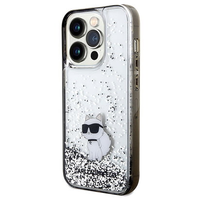 Funda para Apple iPhone 14 Pro Max, Karl Lagerfeld, Liquid Glitter Choupette, Transparente