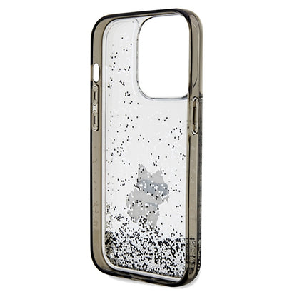 Funda para Apple iPhone 14 Pro Max, Karl Lagerfeld, Liquid Glitter Choupette, Transparente