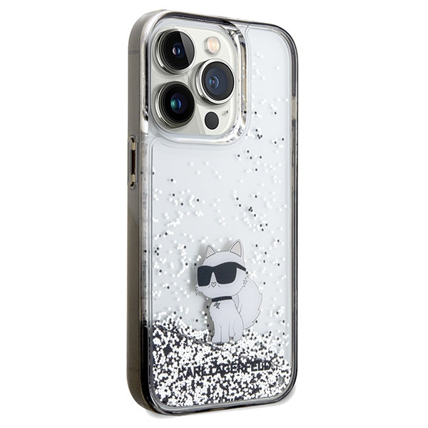 Funda para Apple iPhone 14 Pro Max, Karl Lagerfeld, Liquid Glitter Choupette, Transparente
