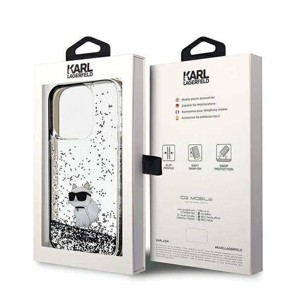 Funda para Apple iPhone 14 Pro Max, Karl Lagerfeld, Liquid Glitter Choupette, Transparente