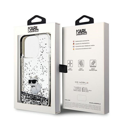 Funda para Apple iPhone 14 Pro Max, Karl Lagerfeld, Liquid Glitter Choupette, Transparente