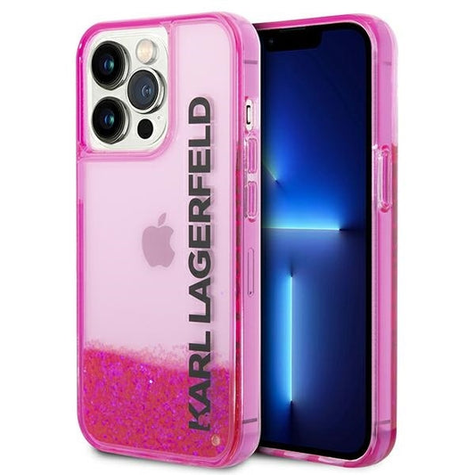 Funda para Apple iPhone 14 Pro Max, Karl Lagerfeld, Liquid Glitter KL Logo, Rosa.