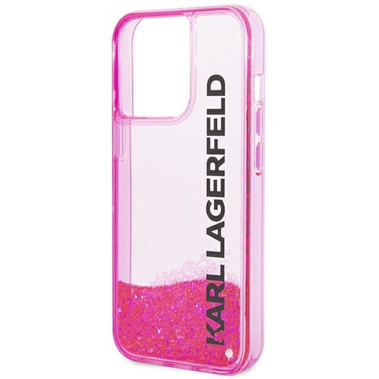 Funda para Apple iPhone 14 Pro Max, Karl Lagerfeld, Liquid Glitter KL Logo, Rosa.