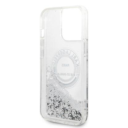 Funda para Apple iPhone 14 Pro Max, Karl Lagerfeld, Liquid Glitter RSG, Plateada.