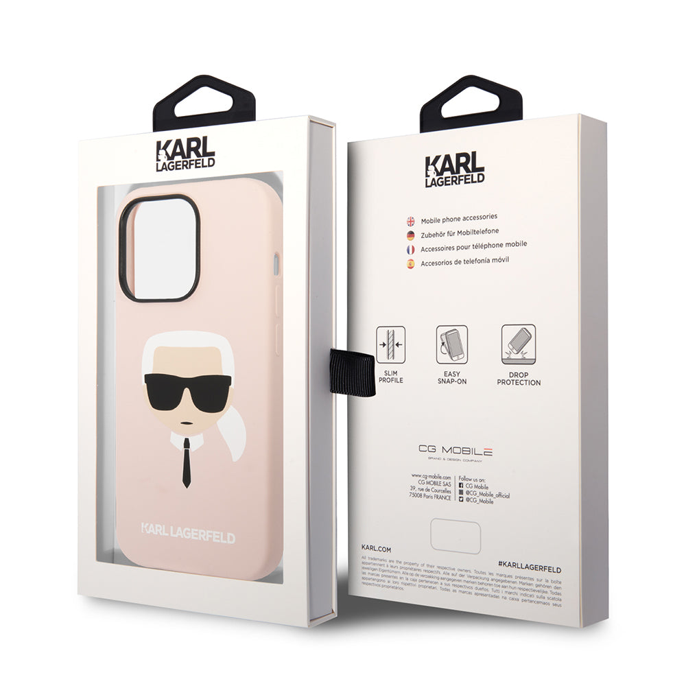 Case for Apple iPhone 14 Pro Max, Karl Lagerfeld, Silicone Karl's Head, Pink