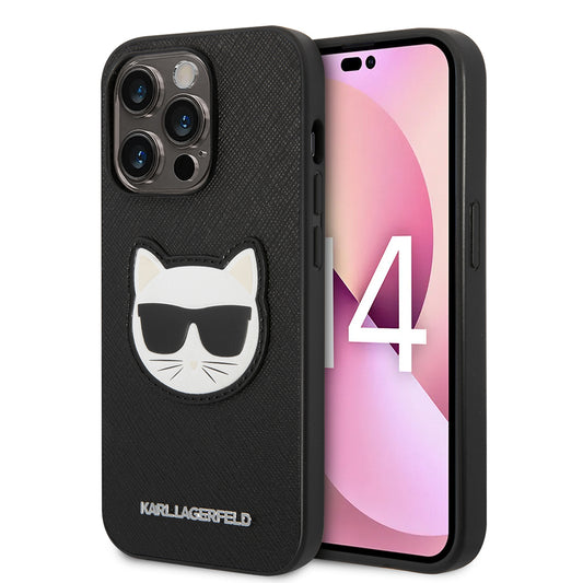 Funda para Apple iPhone 14 Pro Max, Karl Lagerfeld, Saffiano Choupette's Head, Negra