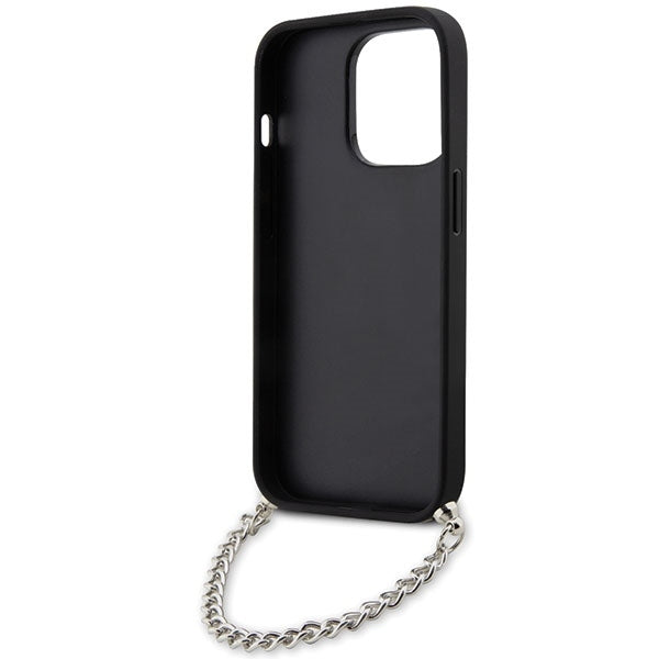 Funda para Apple iPhone 14 Pro Max, Karl Lagerfeld, Saffiano Monogram Chain, Plateada.