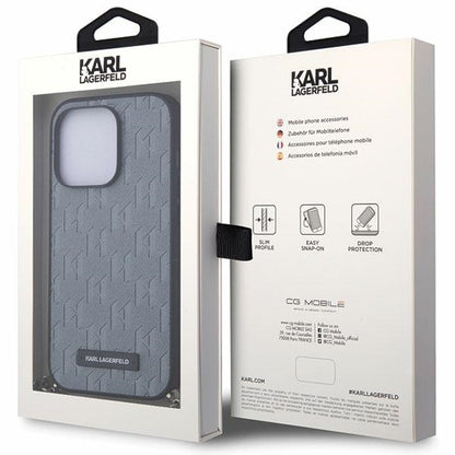 Funda para Apple iPhone 14 Pro Max, Karl Lagerfeld, Saffiano Monogram Chain, Plateada.