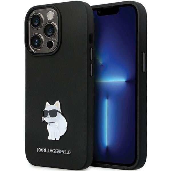 Funda para Apple iPhone 14 Pro Max, Karl Lagerfeld, Silicone Choupette Metal, Negra