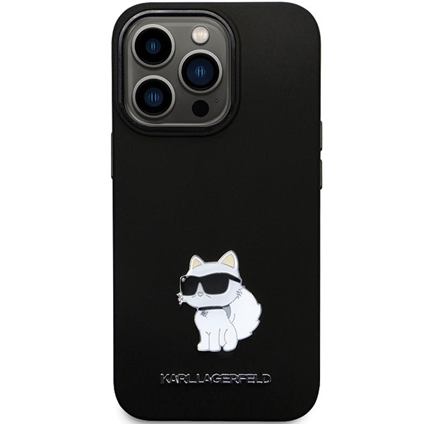 Funda para Apple iPhone 14 Pro Max, Karl Lagerfeld, Silicone Choupette Metal, Negra