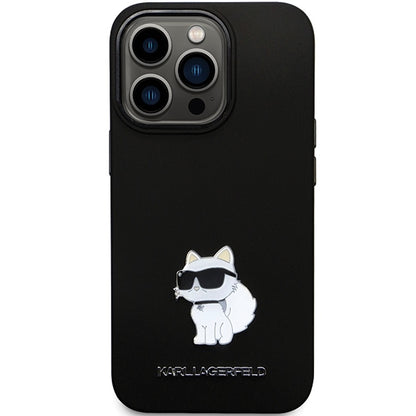 Funda para Apple iPhone 14 Pro Max, Karl Lagerfeld, Silicone Choupette Metal, Negra