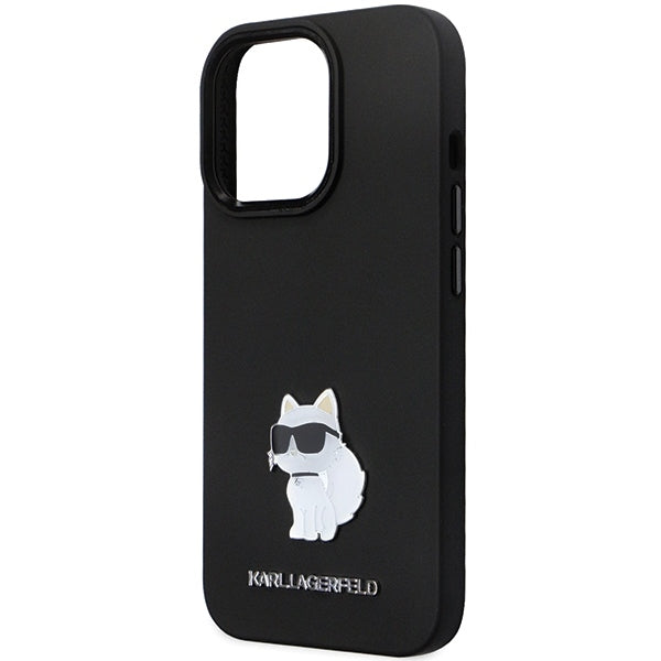 Funda para Apple iPhone 14 Pro Max, Karl Lagerfeld, Silicone Choupette Metal, Negra