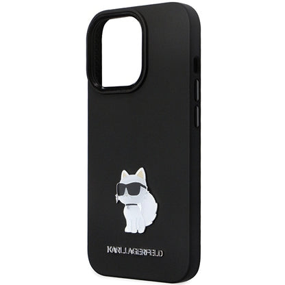 Funda para Apple iPhone 14 Pro Max, Karl Lagerfeld, Silicone Choupette Metal, Negra